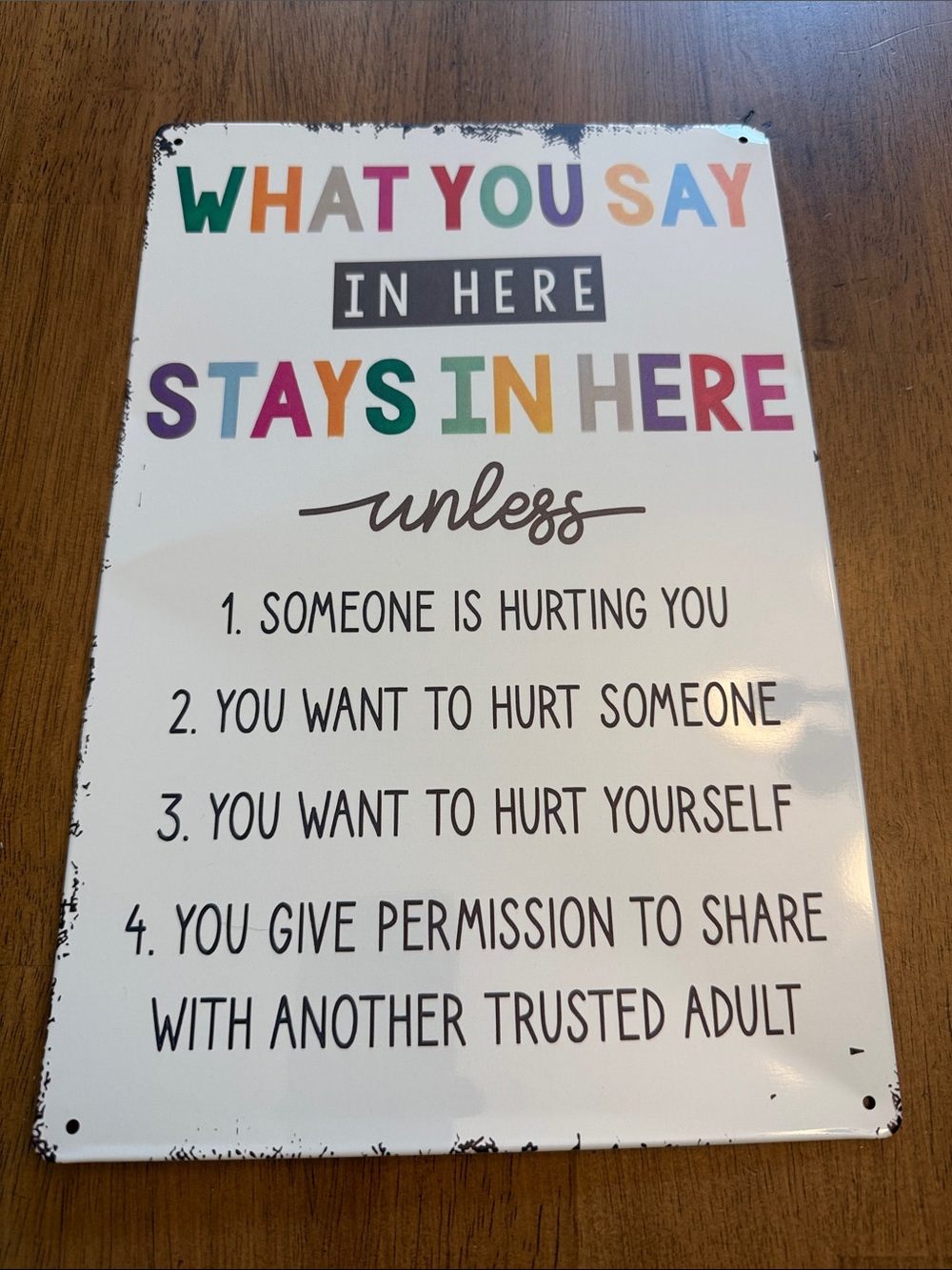 Multicolor Confidentiality Wall Sign - What You Say Stays In Here